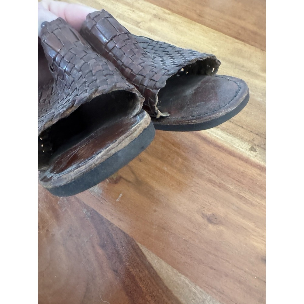 Vtg 70s Y2K Wood Leather Woven Clog Mule Slide Sandal Cutout Heel Hippie Boho 8 - Picture 4 of 8